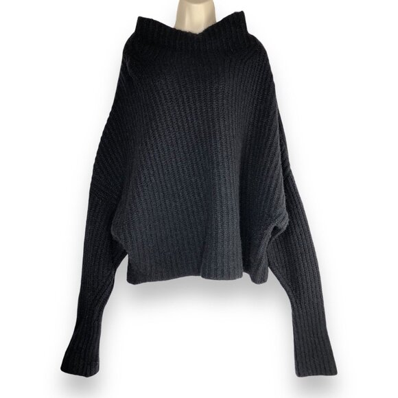 Maeve Anthropologie Chunky Knit Sweater XL Oversized High neck Black Womens Goth - Picture 1 of 11